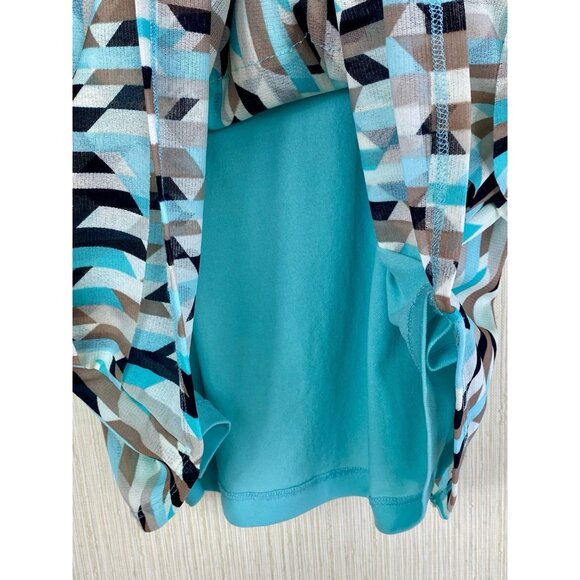 Alfani Size 1X Turquoise Tan Black Geometric Print Tiered Layered Tunic Top - Picture 6 of 7